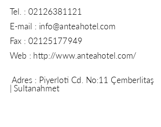 Antea Hotel iletiim bilgileri